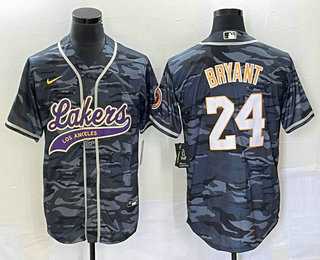 Mens Los Angeles Lakers #24 Kobe Bryant Black Camo With Patch Cool Base Stitched Baseball Jersey2